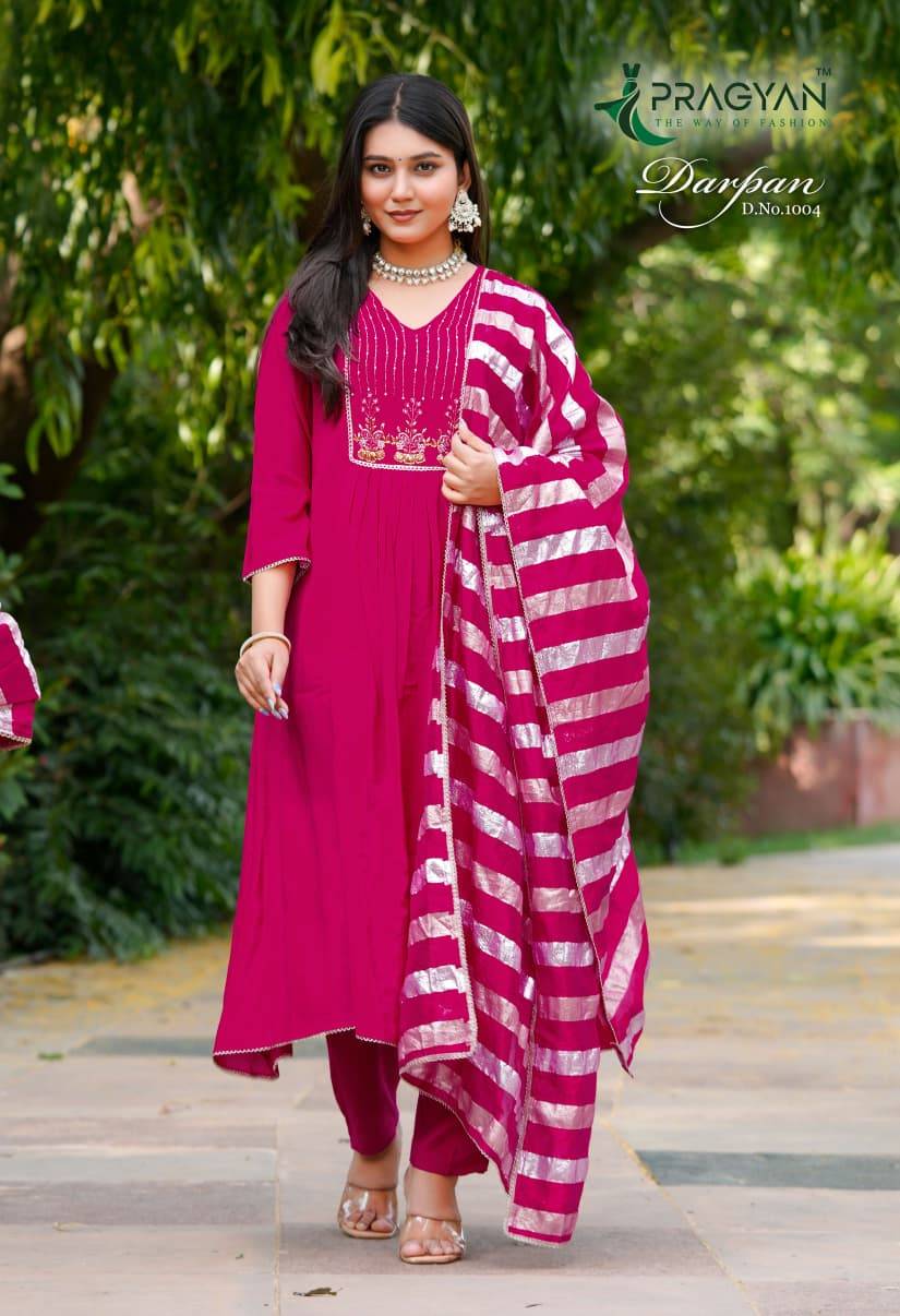 DARPAN VOL 1 by Pragyan 1001 To 1004 Series Beautiful Fancy Stylish Colourful casual wear Premium Viscos Silk Gowns At Wholesale Price